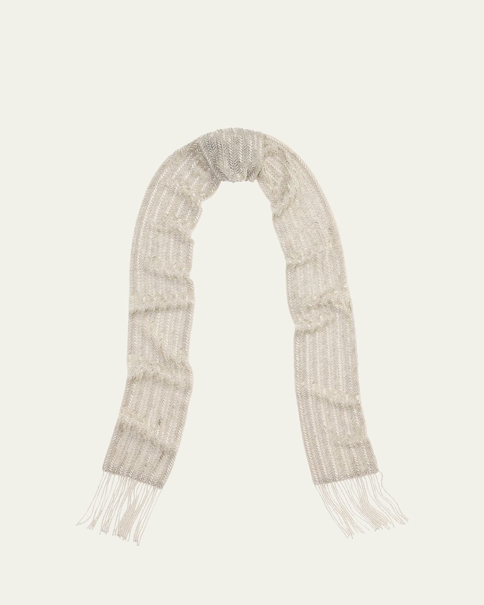 Beaded Fringe-Trim Georgette Scarf